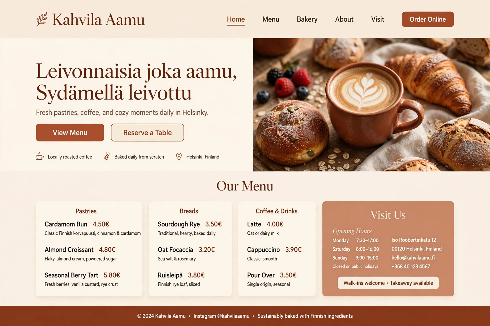 Kahvila Aamu – konseptisivu